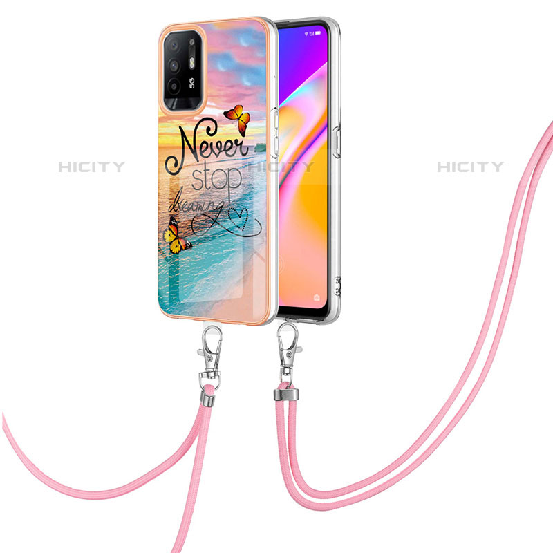 Funda Silicona Gel Goma Patron de Moda Carcasa con Acollador Cordon Lanyard Y03B para Oppo F19 Pro+ Plus 5G