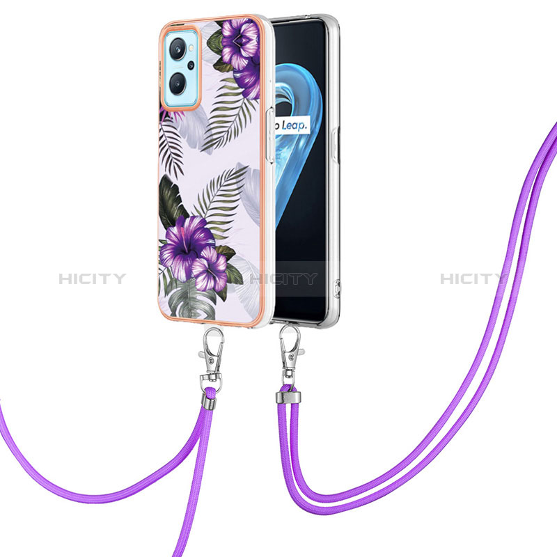 Funda Silicona Gel Goma Patron de Moda Carcasa con Acollador Cordon Lanyard Y03B para Oppo K10 4G Morado