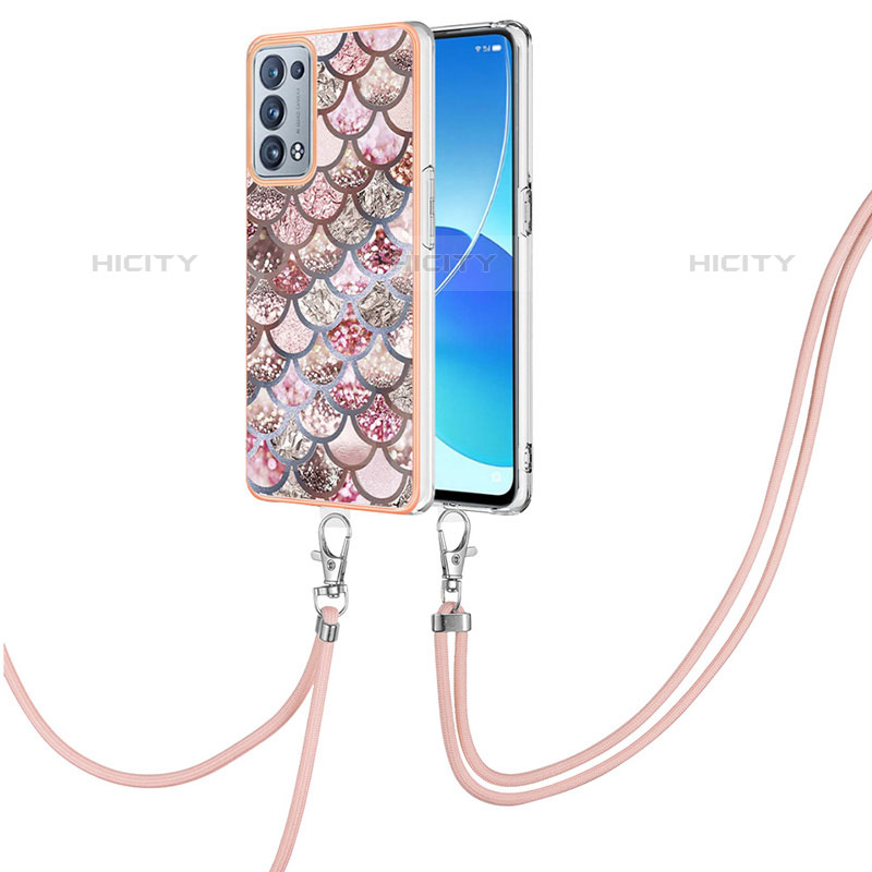 Funda Silicona Gel Goma Patron de Moda Carcasa con Acollador Cordon Lanyard Y03B para Oppo Reno6 Pro 5G