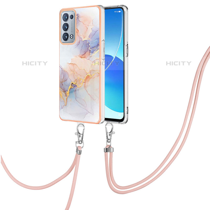 Funda Silicona Gel Goma Patron de Moda Carcasa con Acollador Cordon Lanyard Y03B para Oppo Reno6 Pro 5G