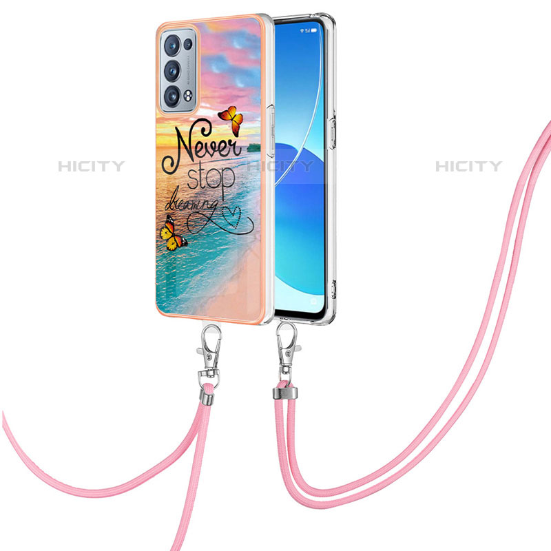 Funda Silicona Gel Goma Patron de Moda Carcasa con Acollador Cordon Lanyard Y03B para Oppo Reno6 Pro 5G