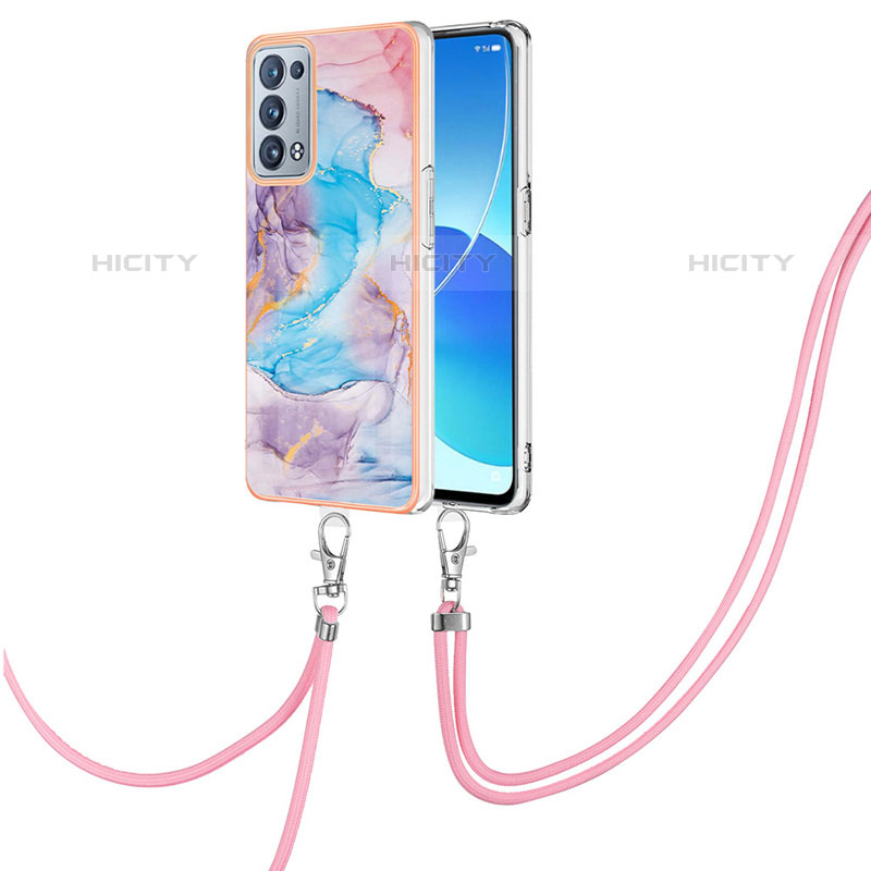 Funda Silicona Gel Goma Patron de Moda Carcasa con Acollador Cordon Lanyard Y03B para Oppo Reno6 Pro+ Plus 5G