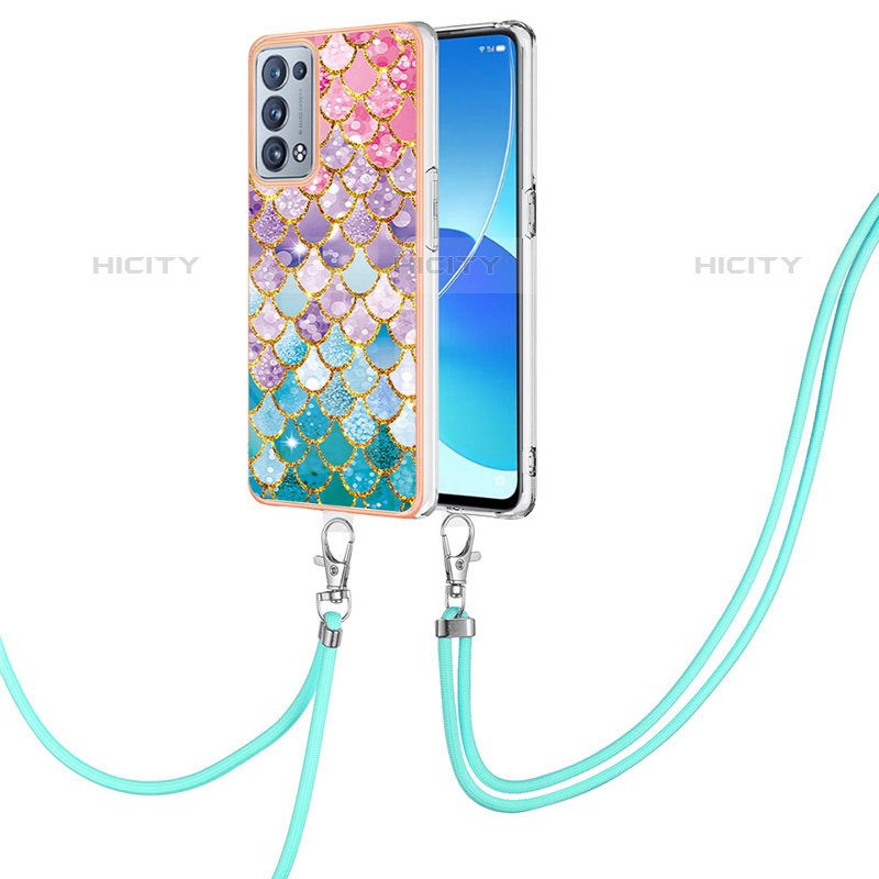 Funda Silicona Gel Goma Patron de Moda Carcasa con Acollador Cordon Lanyard Y03B para Oppo Reno6 Pro+ Plus 5G