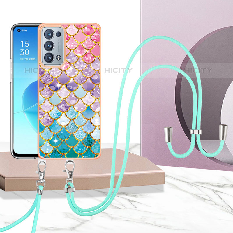 Funda Silicona Gel Goma Patron de Moda Carcasa con Acollador Cordon Lanyard Y03B para Oppo Reno6 Pro+ Plus 5G