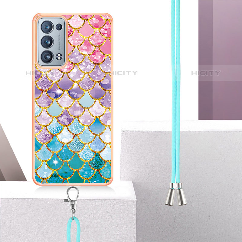 Funda Silicona Gel Goma Patron de Moda Carcasa con Acollador Cordon Lanyard Y03B para Oppo Reno6 Pro+ Plus 5G