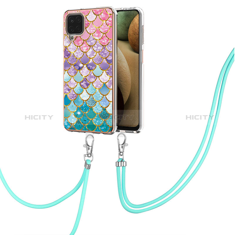 Funda Silicona Gel Goma Patron de Moda Carcasa con Acollador Cordon Lanyard Y03B para Samsung Galaxy F12