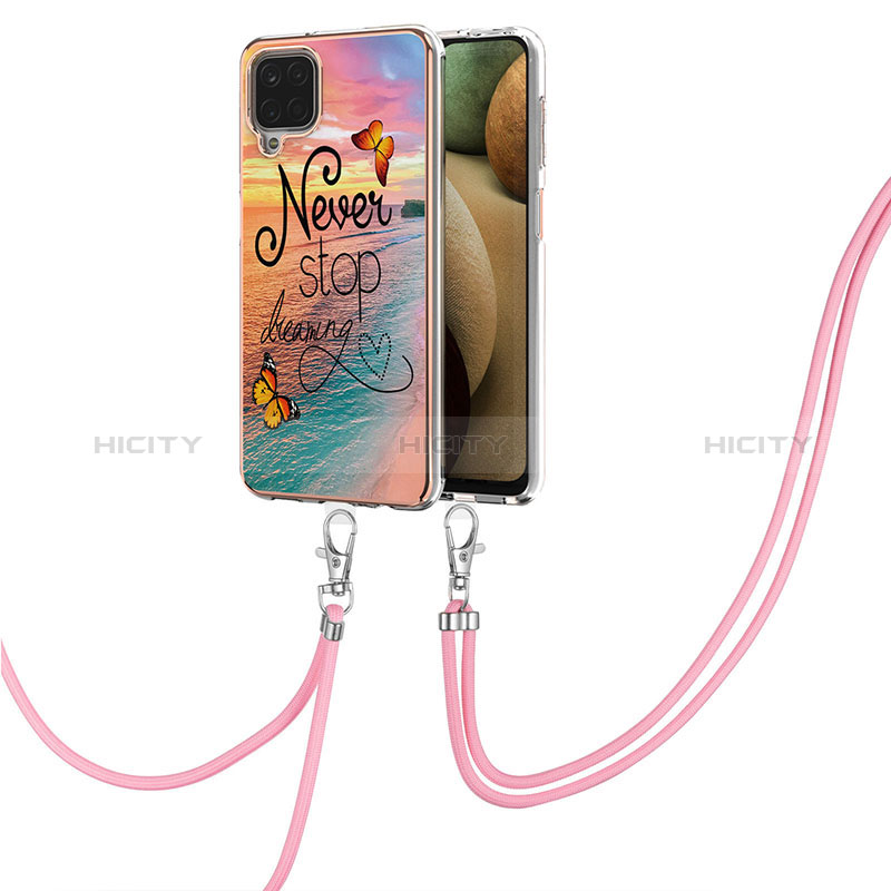 Funda Silicona Gel Goma Patron de Moda Carcasa con Acollador Cordon Lanyard Y03B para Samsung Galaxy F12 Multicolor