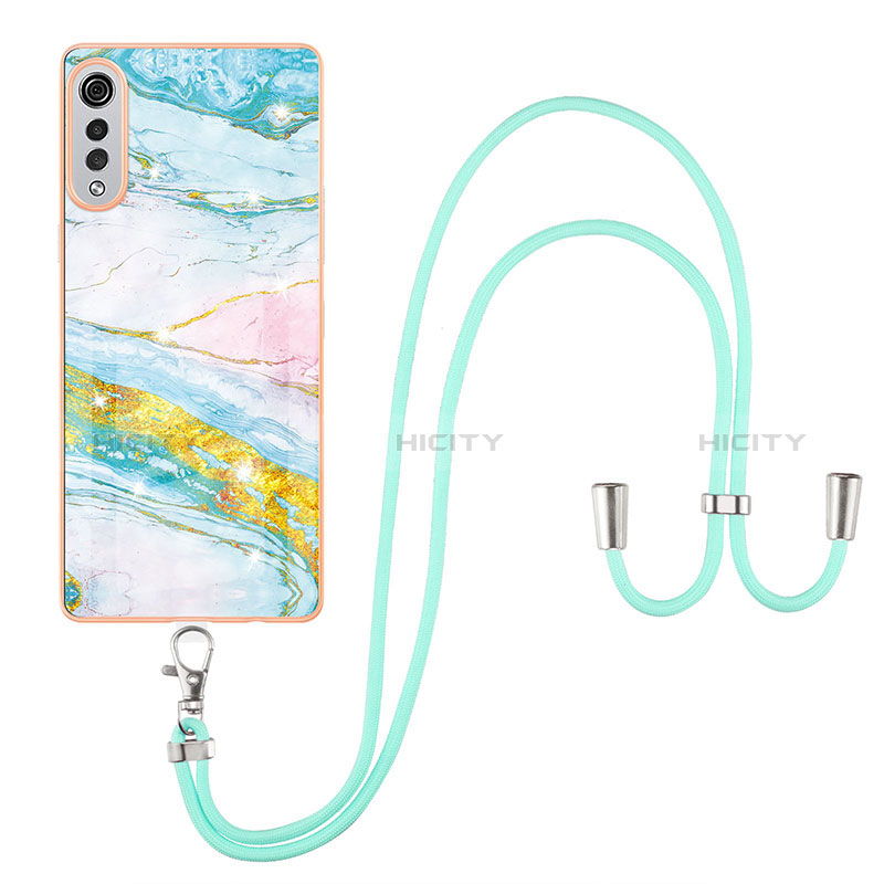 Funda Silicona Gel Goma Patron de Moda Carcasa con Acollador Cordon Lanyard Y05B para LG Velvet 4G