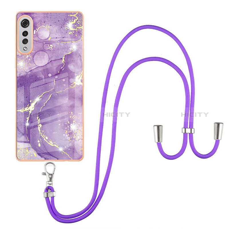 Funda Silicona Gel Goma Patron de Moda Carcasa con Acollador Cordon Lanyard Y05B para LG Velvet 4G