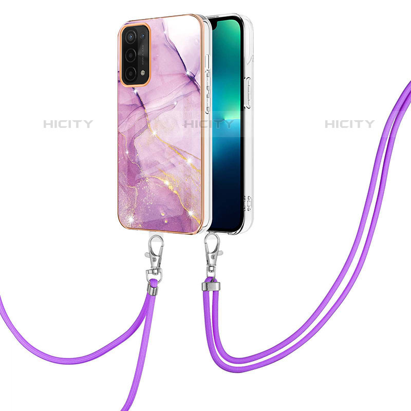 Funda Silicona Gel Goma Patron de Moda Carcasa con Acollador Cordon Lanyard Y05B para OnePlus Nord N200 5G Purpura Claro