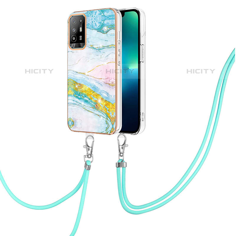 Funda Silicona Gel Goma Patron de Moda Carcasa con Acollador Cordon Lanyard Y05B para Oppo F19 Pro+ Plus 5G