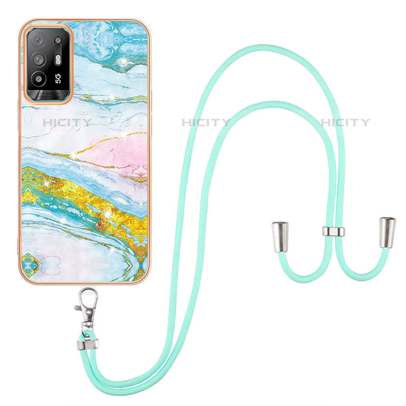 Funda Silicona Gel Goma Patron de Moda Carcasa con Acollador Cordon Lanyard Y05B para Oppo F19 Pro+ Plus 5G