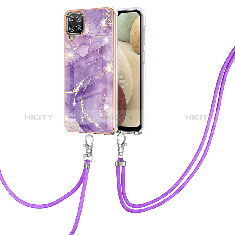 Funda Silicona Gel Goma Patron de Moda Carcasa con Acollador Cordon Lanyard Y05B para Samsung Galaxy F12