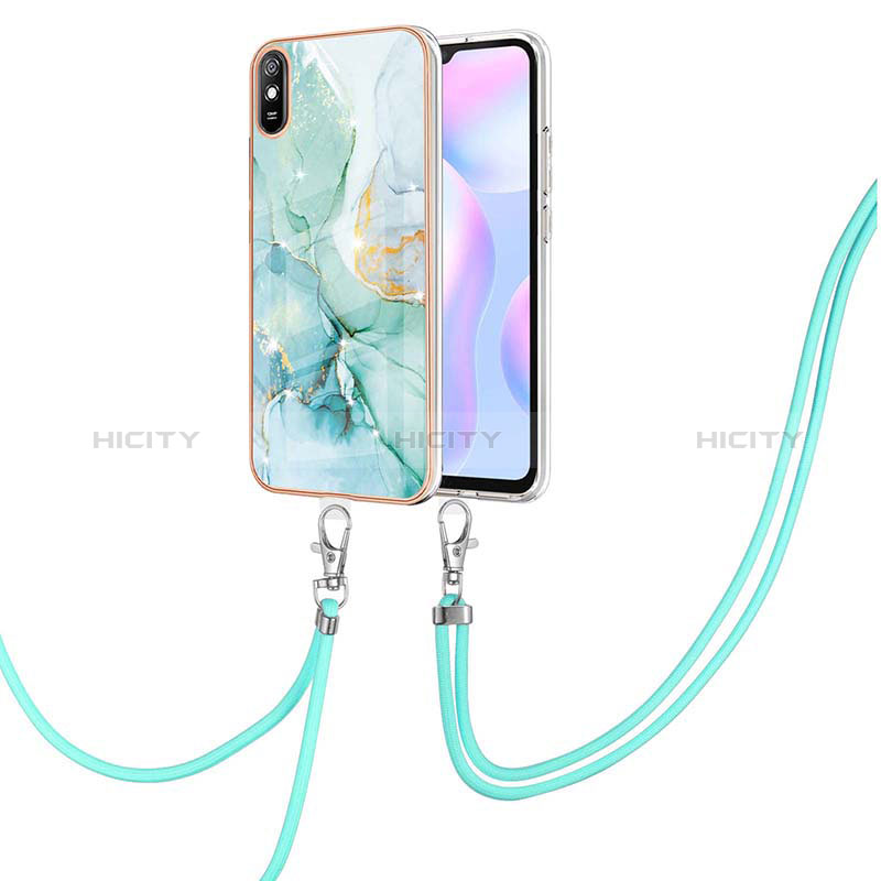 Funda Silicona Gel Goma Patron de Moda Carcasa con Acollador Cordon Lanyard Y05B para Xiaomi Redmi 9AT Verde