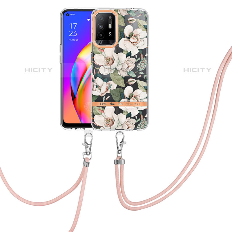 Funda Silicona Gel Goma Patron de Moda Carcasa con Acollador Cordon Lanyard Y06B para Oppo F19 Pro+ Plus 5G