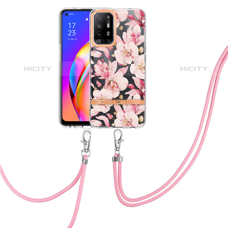 Funda Silicona Gel Goma Patron de Moda Carcasa con Acollador Cordon Lanyard Y06B para Oppo F19 Pro+ Plus 5G