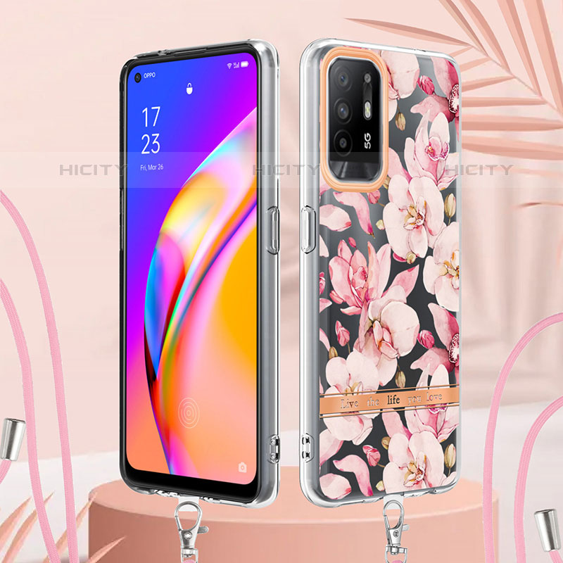 Funda Silicona Gel Goma Patron de Moda Carcasa con Acollador Cordon Lanyard Y06B para Oppo F19 Pro+ Plus 5G