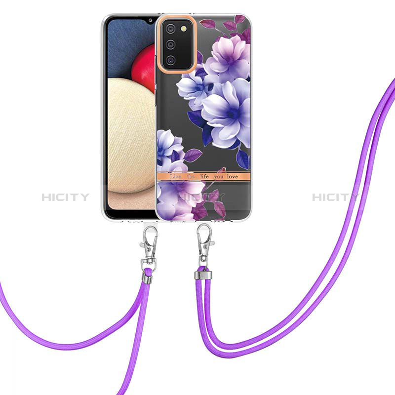 Funda Silicona Gel Goma Patron de Moda Carcasa con Acollador Cordon Lanyard Y06B para Samsung Galaxy A02s