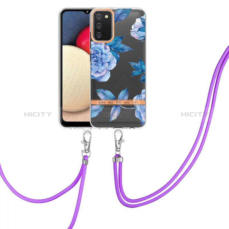 Funda Silicona Gel Goma Patron de Moda Carcasa con Acollador Cordon Lanyard Y06B para Samsung Galaxy A02s