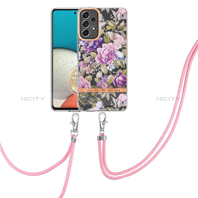 Funda Silicona Gel Goma Patron de Moda Carcasa con Acollador Cordon Lanyard Y06B para Samsung Galaxy A23 5G