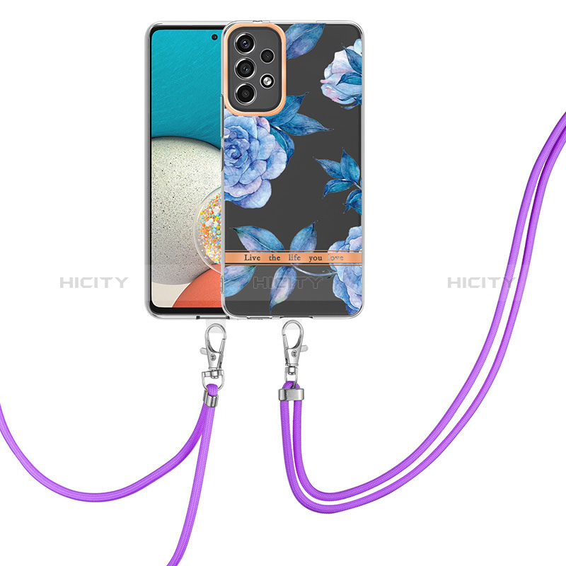 Funda Silicona Gel Goma Patron de Moda Carcasa con Acollador Cordon Lanyard Y06B para Samsung Galaxy A23 5G Azul