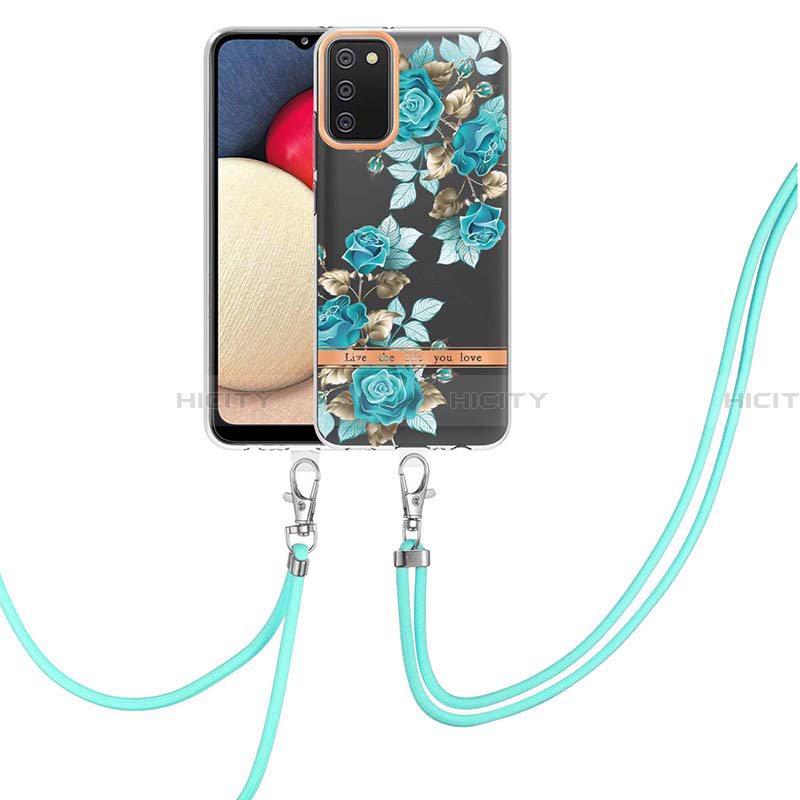 Funda Silicona Gel Goma Patron de Moda Carcasa con Acollador Cordon Lanyard Y06B para Samsung Galaxy F02S SM-E025F