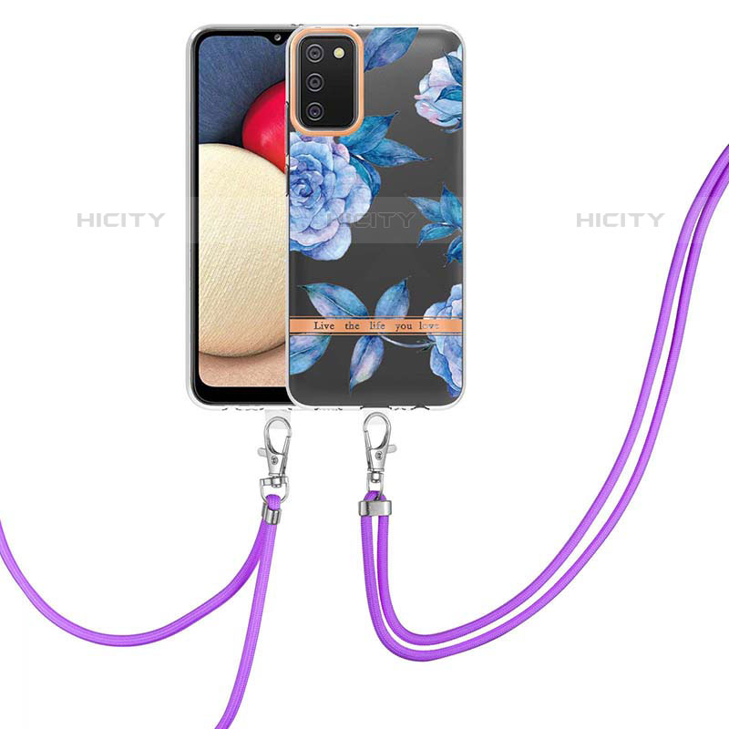 Funda Silicona Gel Goma Patron de Moda Carcasa con Acollador Cordon Lanyard Y06B para Samsung Galaxy M02s