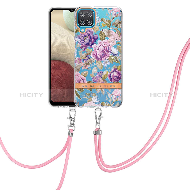 Funda Silicona Gel Goma Patron de Moda Carcasa con Acollador Cordon Lanyard Y06B para Samsung Galaxy M12