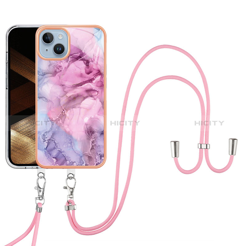 Funda Silicona Gel Goma Patron de Moda Carcasa con Acollador Cordon Lanyard Y07B para Apple iPhone 14 Plus