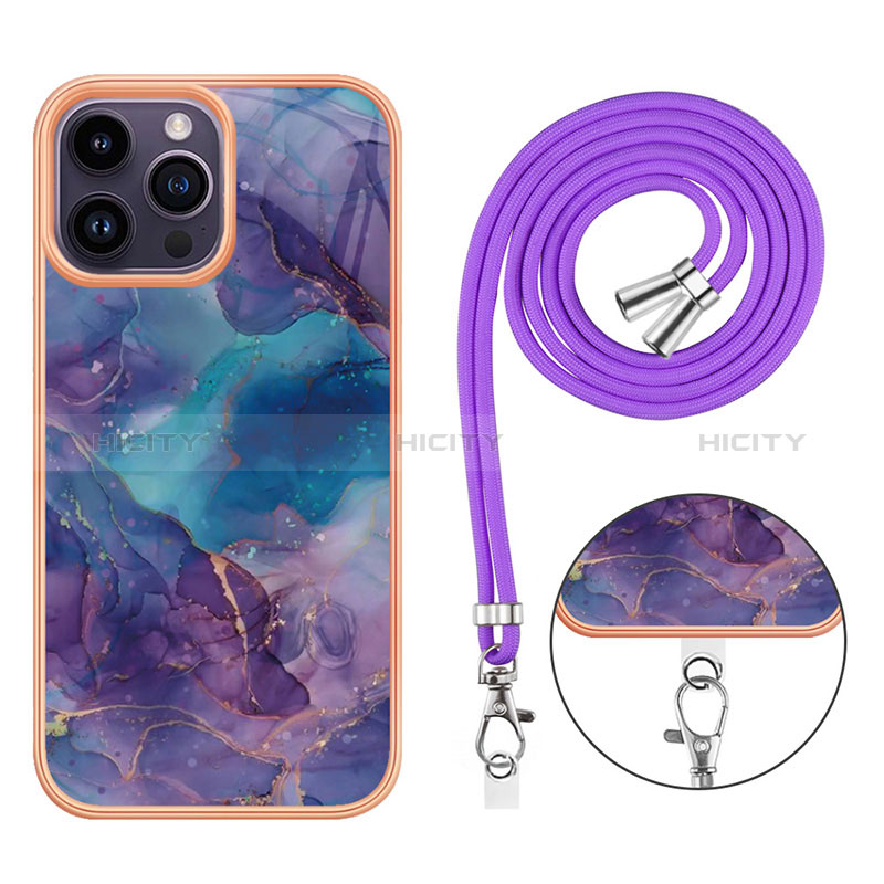 Funda Silicona Gel Goma Patron de Moda Carcasa con Acollador Cordon Lanyard Y07B para Apple iPhone 14 Pro