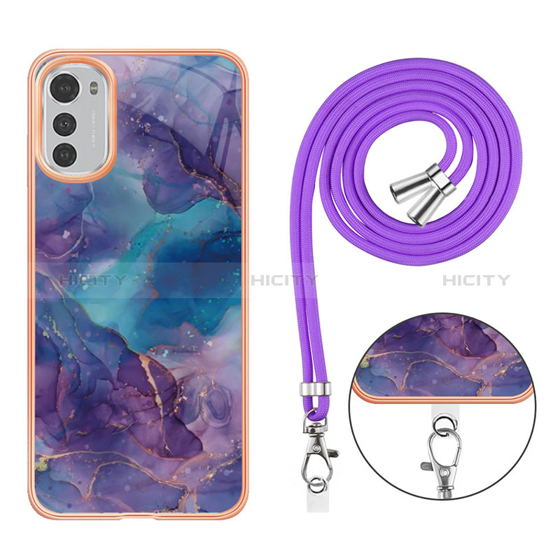 Funda Silicona Gel Goma Patron de Moda Carcasa con Acollador Cordon Lanyard Y07B para Motorola Moto E32s