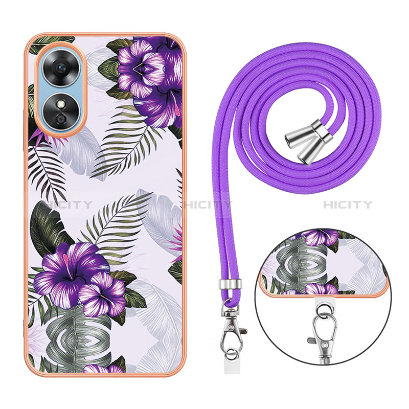 Funda Silicona Gel Goma Patron de Moda Carcasa con Acollador Cordon Lanyard YB3 para Oppo A17