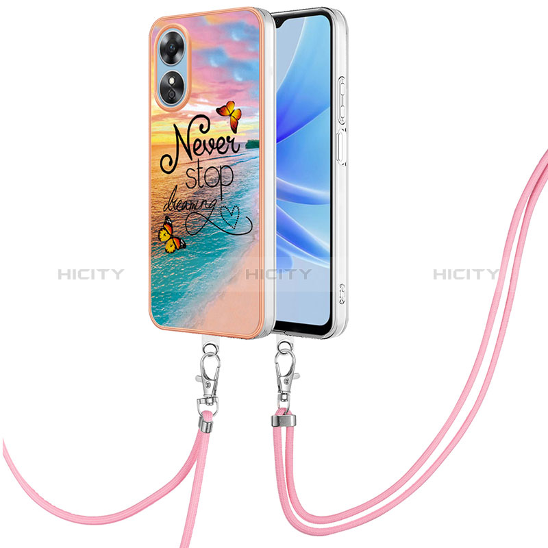 Funda Silicona Gel Goma Patron de Moda Carcasa con Acollador Cordon Lanyard YB3 para Oppo A17