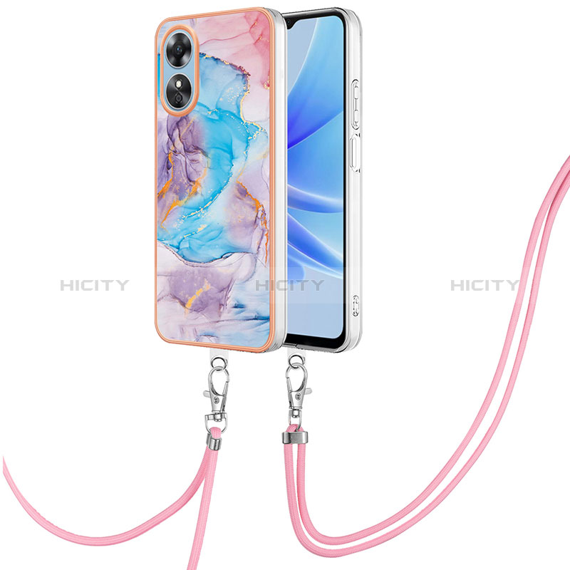 Funda Silicona Gel Goma Patron de Moda Carcasa con Acollador Cordon Lanyard YB3 para Oppo A17