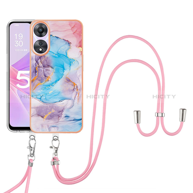 Funda Silicona Gel Goma Patron de Moda Carcasa con Acollador Cordon Lanyard YB3 para Oppo A58 5G