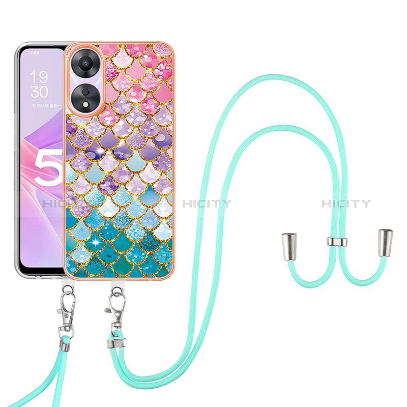 Funda Silicona Gel Goma Patron de Moda Carcasa con Acollador Cordon Lanyard YB3 para Oppo A58 5G