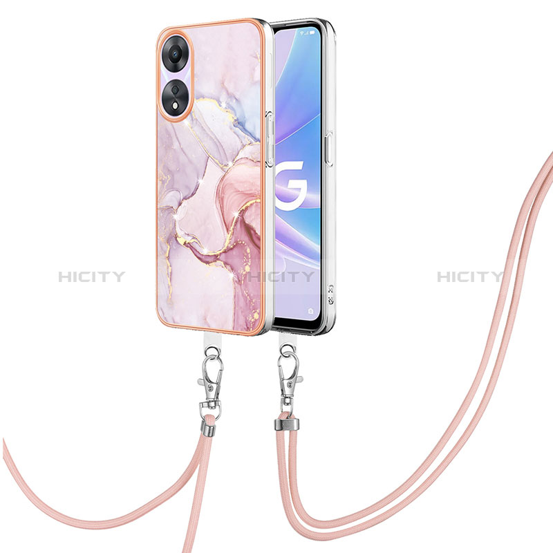 Funda Silicona Gel Goma Patron de Moda Carcasa con Acollador Cordon Lanyard YB5 para Oppo A58 5G