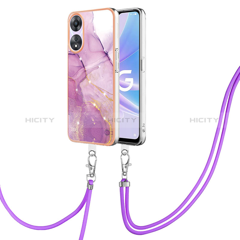 Funda Silicona Gel Goma Patron de Moda Carcasa con Acollador Cordon Lanyard YB5 para Oppo A58 5G