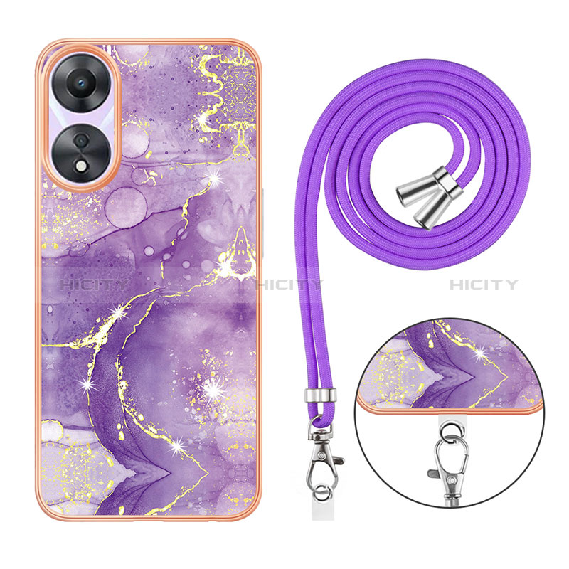 Funda Silicona Gel Goma Patron de Moda Carcasa con Acollador Cordon Lanyard YB5 para Oppo A58 5G