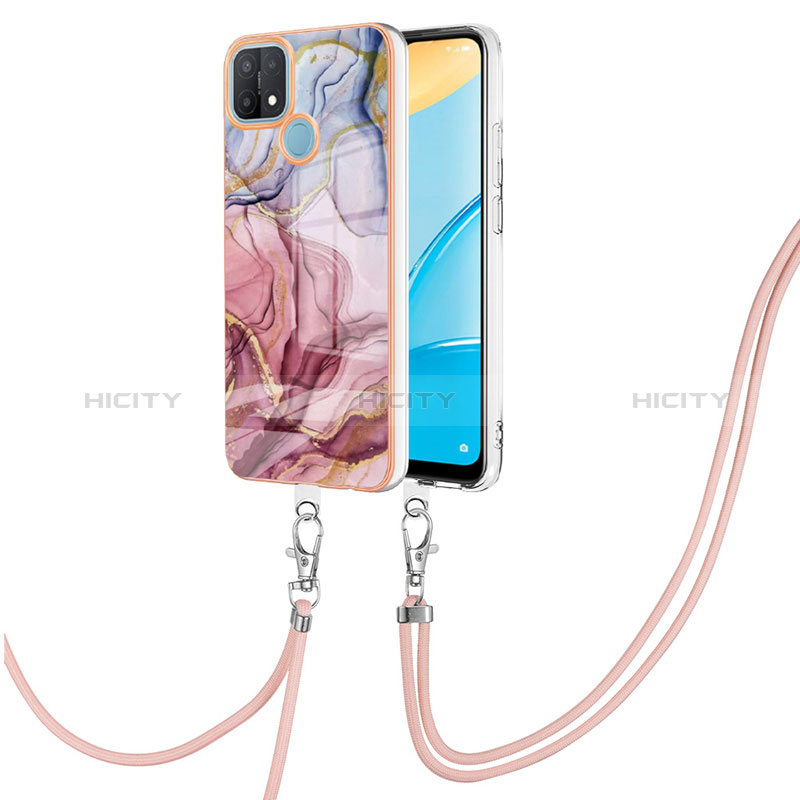 Funda Silicona Gel Goma Patron de Moda Carcasa con Acollador Cordon Lanyard YB7 para Oppo A15