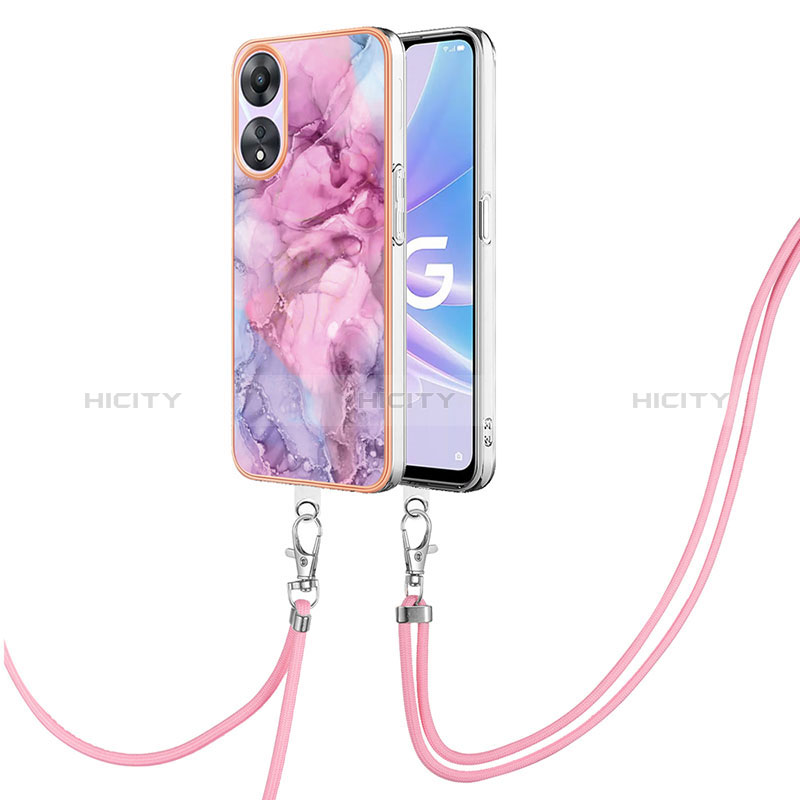 Funda Silicona Gel Goma Patron de Moda Carcasa con Acollador Cordon Lanyard YB7 para Oppo A58 5G