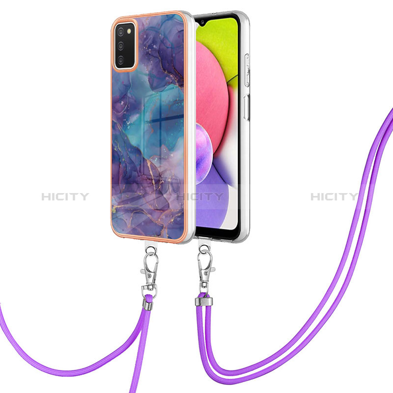 Funda Silicona Gel Goma Patron de Moda Carcasa con Acollador Cordon Lanyard YB7 para Samsung Galaxy A02s