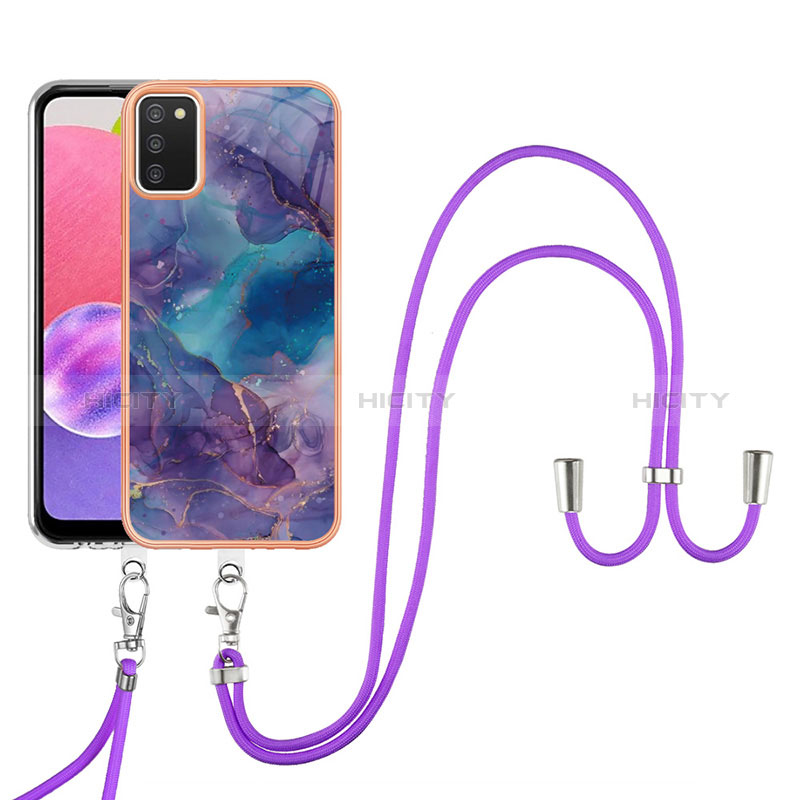 Funda Silicona Gel Goma Patron de Moda Carcasa con Acollador Cordon Lanyard YB7 para Samsung Galaxy A02s