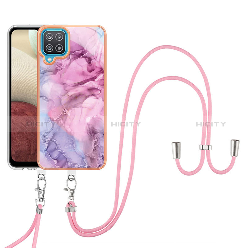 Funda Silicona Gel Goma Patron de Moda Carcasa con Acollador Cordon Lanyard YB7 para Samsung Galaxy F12