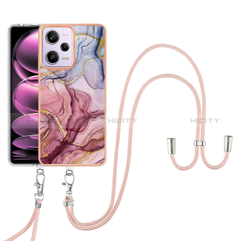 Funda Silicona Gel Goma Patron de Moda Carcasa con Acollador Cordon Lanyard YB7 para Xiaomi Redmi Note 12 Pro 5G