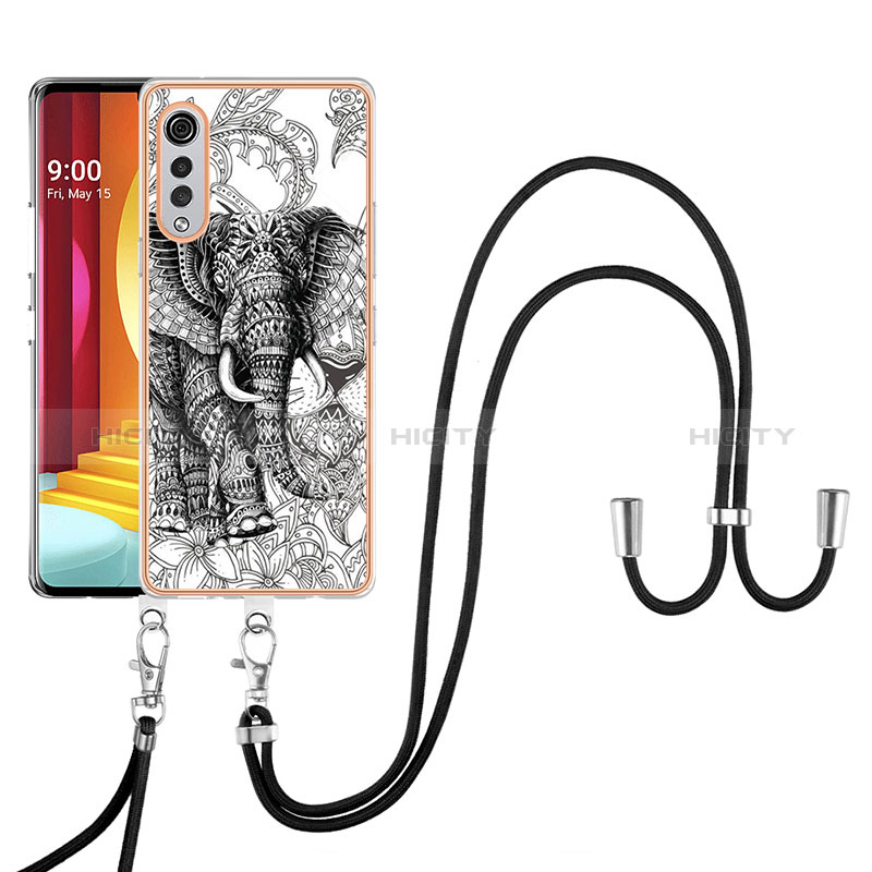 Funda Silicona Gel Goma Patron de Moda Carcasa con Acollador Cordon Lanyard YB8 para LG Velvet 5G