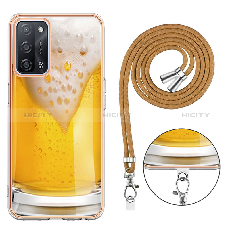 Funda Silicona Gel Goma Patron de Moda Carcasa con Acollador Cordon Lanyard YB8 para Oppo A55 5G