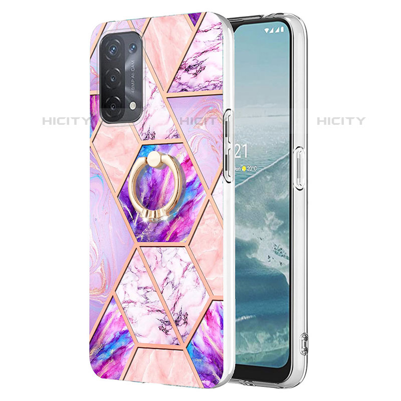 Funda Silicona Gel Goma Patron de Moda Carcasa con Anillo de dedo Soporte Y01B para OnePlus Nord N200 5G Purpura Claro