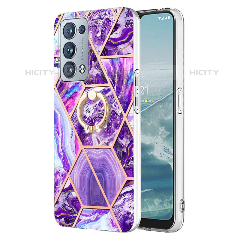 Funda Silicona Gel Goma Patron de Moda Carcasa con Anillo de dedo Soporte Y01B para Oppo Reno6 Pro 5G