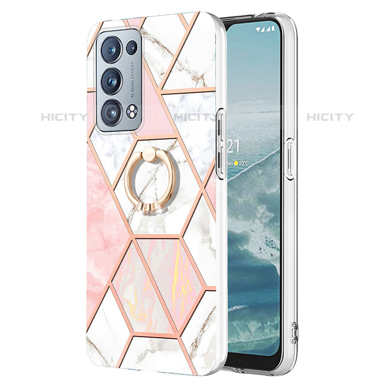 Funda Silicona Gel Goma Patron de Moda Carcasa con Anillo de dedo Soporte Y01B para Oppo Reno6 Pro 5G